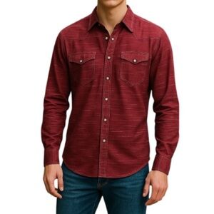 Point Zero Mens NWT Black Label Semi Fit Burgundy Button-Up Shirt Western Vibe L